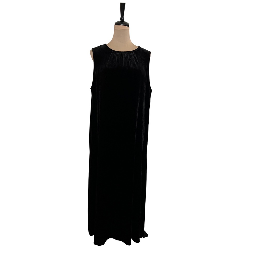 Eileen Fisher Black Silk Blend Velvet Sleeveless Maxi Dress Large Keyhole Back